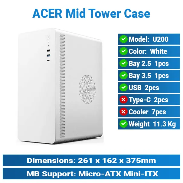 Acer U200 White | Mini-Tower Case