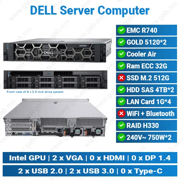 DELL EMC R740/ 2x Xeon Silver 4216/ 2x16GB/ SAS HDD/ RAID H330/ 2x750W/ Bezel/ Rails | 2U Rack Server