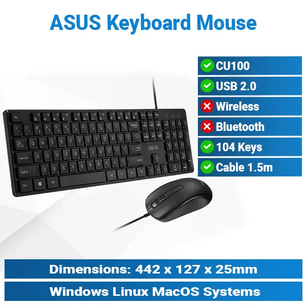 ASUS CU100 Black Wired Keyboard Mouse | Office Combo