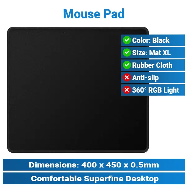 Mouse Pad 0.5mm 40 x 45 Black | Gaming Mouse Pad