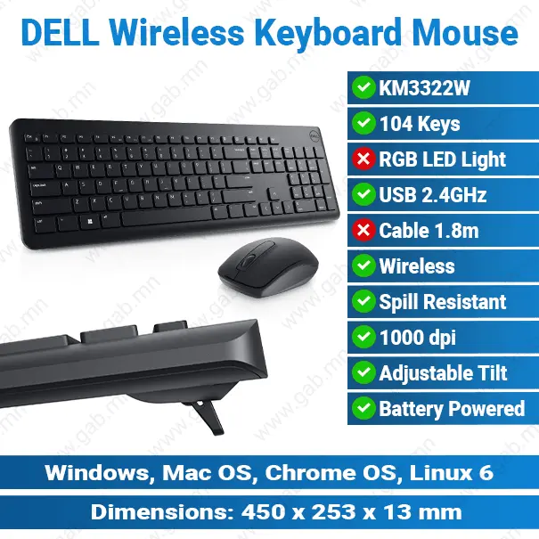 DELL KM3322W Black Wireless Keyboard Mouse | Office Combo