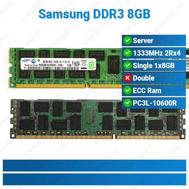 [#15'0009] DDR3 8GB 1333MHz 2Rx4 PC3L-10600R | ECC RAM
