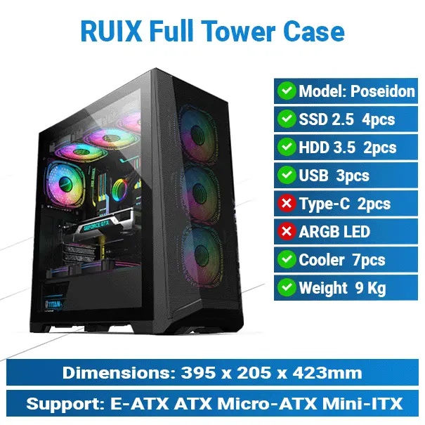 Ruix Poseidon Black | Full-Tower Case