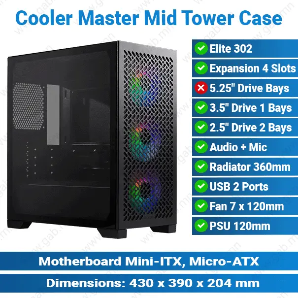 Cooler Master Elite 302 Black | Mid-Tower Case