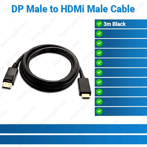 DisplayPort Male to HDMI Male 3m Black Cable | Video Cable