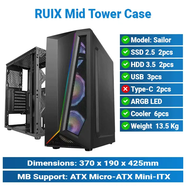 Ruix Sailor RGB Black | Mid-Tower Case