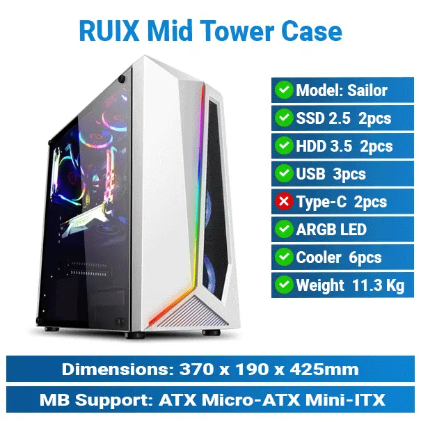 Ruix Sailor RGB White | Mid-Tower Case