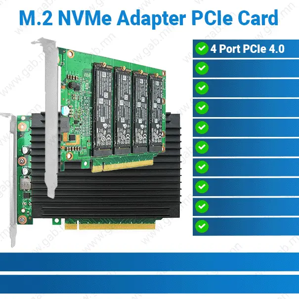 LINKREAL PCIe 4.0 x16 4-Port NVMe M.2 SSD Adapter PCIe Card | Storage Adapter