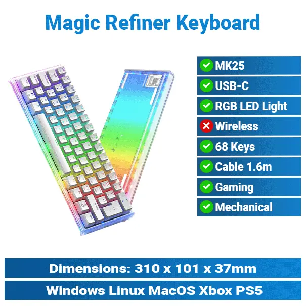 Magic-Refiner MK25 White Wired Type-C Keyboard | Gaming Keyboard