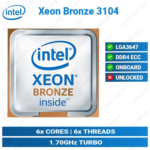[11-019001] Intel Xeon Bronze 3104 LGA3647 | Server CPU