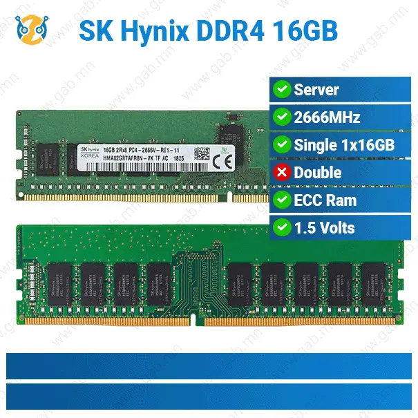 [#15'0020] DDR4 16GB 2Rx8 PC4-2666V-RE1-11 SK Hynix | ECC RAM
