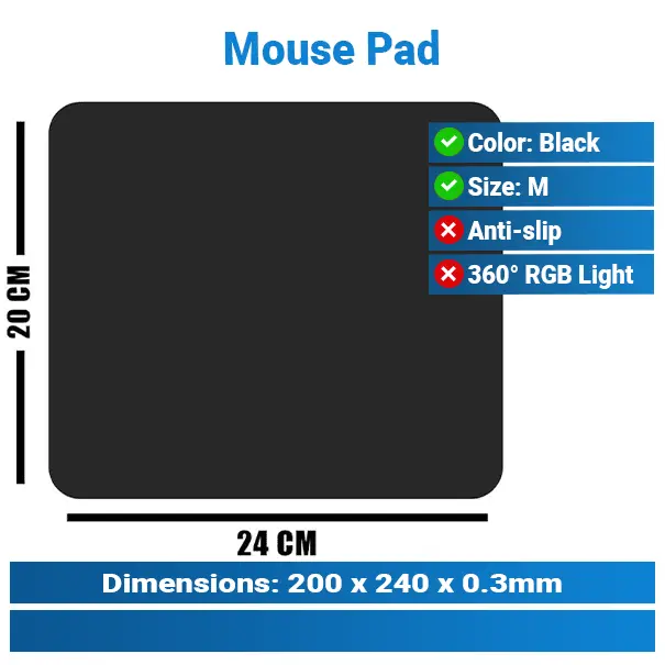Mouse Pad 3mm 20 x 24 Black | Office Mouse Pad