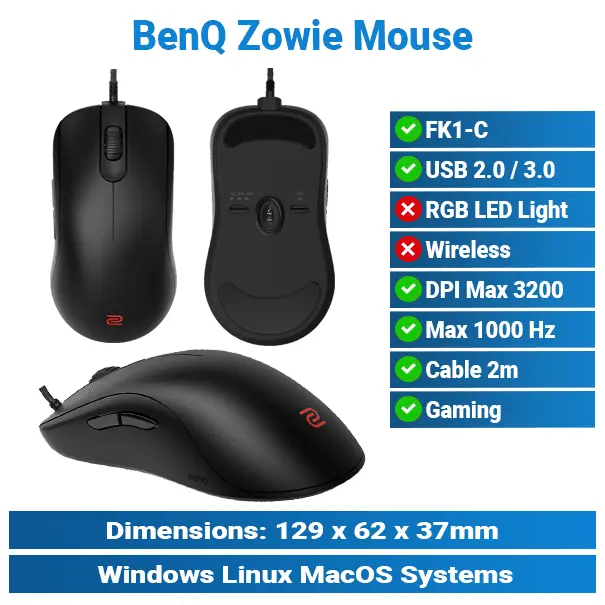 BenQ ZOWIE FK1-C Black Wired Mouse | Gaming Mouse