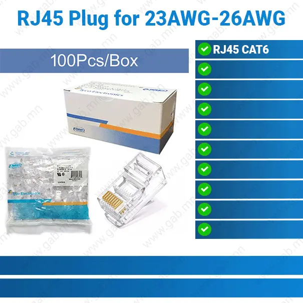 RJ45 Cat6 100pcs Plug for 23AWG 26AWG | Network Connector