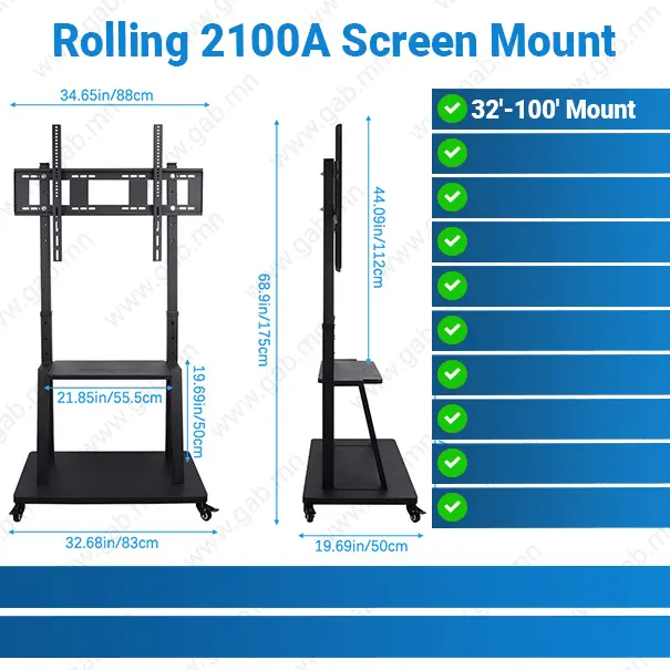 Rolling 2100A 32 to 100-inch Trolley 2 Tier | Display Mount
