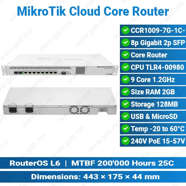 MikroTik Cloud Core CCR1009-7G-1C-1S+ L3 1U Router | Network Router