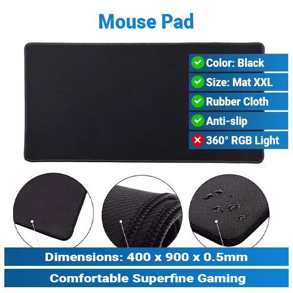 Mouse Pad 0.5mm 40 x 90 Black | Gaming Mouse Pad